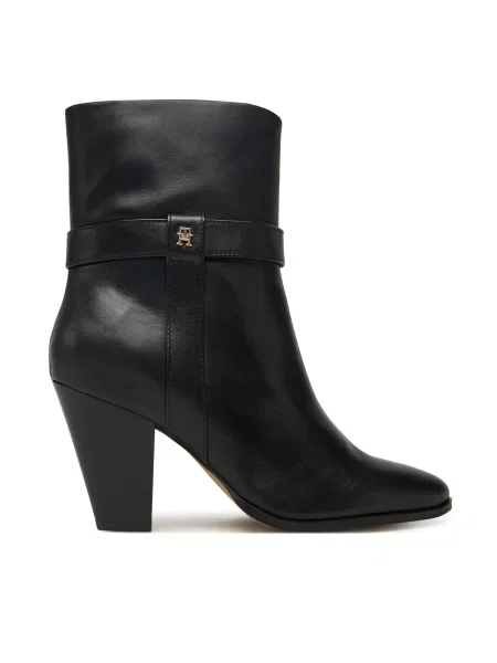 Botine Tommy Hilfiger Th T-Strap Leather Pointy Bootie negru