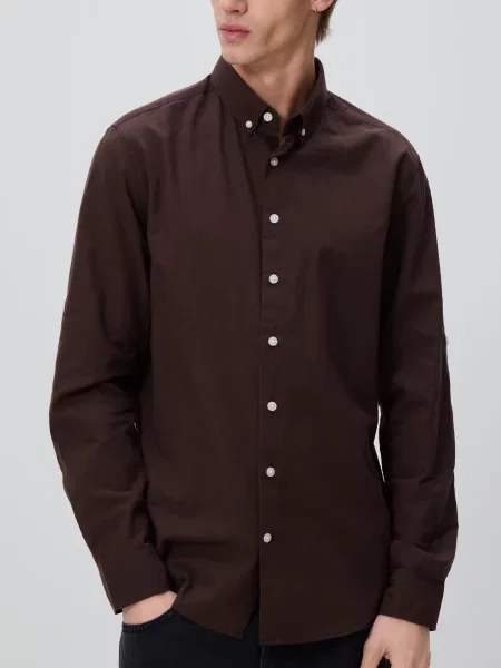 Reserved Сорочка slim fit із високим вмістом темно коричневий