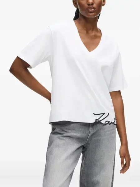 Tricou Karl Lagerfeld cu decolteu în V alb