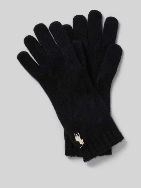 Rękawiczki wełniane z wyhaftowanym logo Polo Ralph Lauren czarne