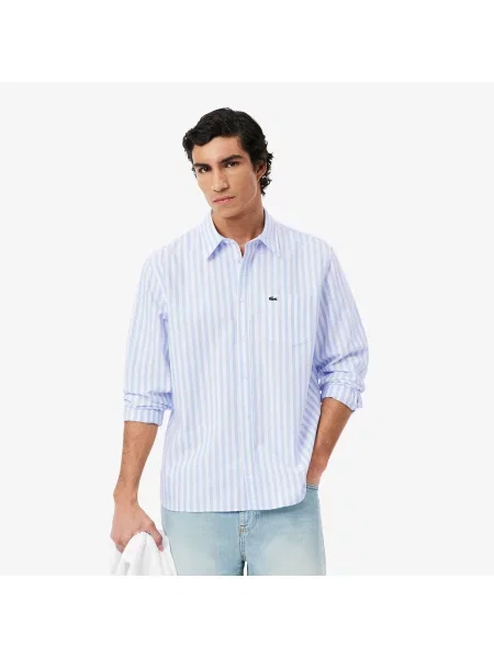 Lacoste Koszula Oxford W Paski O Kroju Regular Fit niebieski