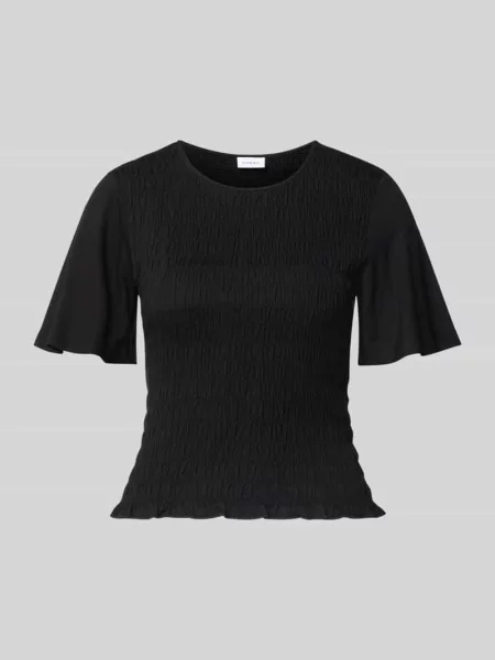 T-shirt z mieszanki i elastanu z marszczonymi detalami Comma czarna