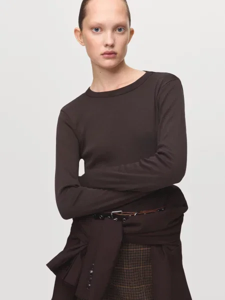 Лонгслів MANGO темно-коричневий поліестер/віскоза коричневий