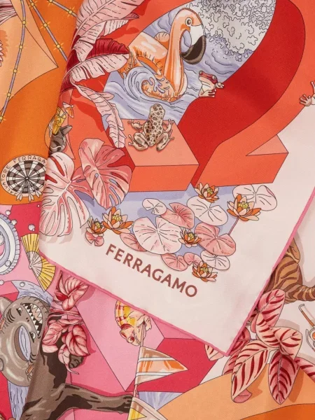 Fular Ferragamo de mătase cu imagine roz