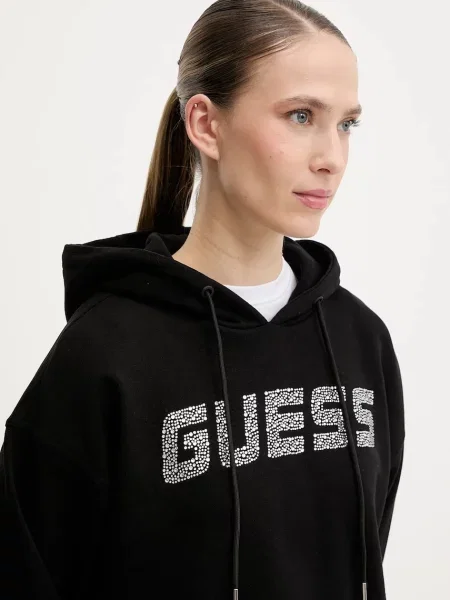 Свитер Guess с капюшоном с аппликацией черный