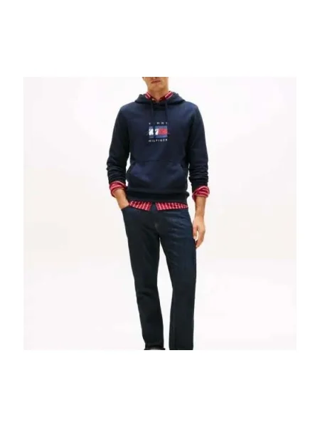 Geacă Tommy Hilfiger cu glugă albastru