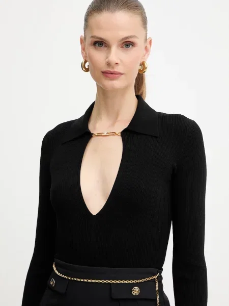 Elisabetta Franchi pulover din amestec de mătase light negru