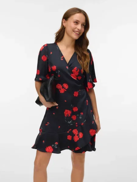 VERO MODA Rochie gri / roșu negru