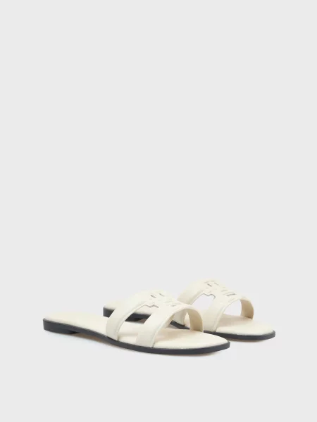 Кожаные шлепанцы Tommy Hilfiger с ремешками с автографом белые