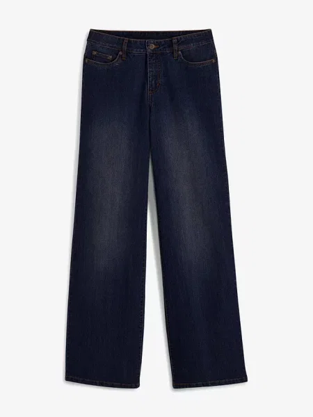 Dżinsy wide leg mid waist ze stretchem niebieskie
