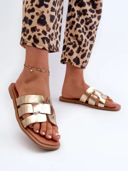 Papuci de casă Kesi din piele fără toc auriu