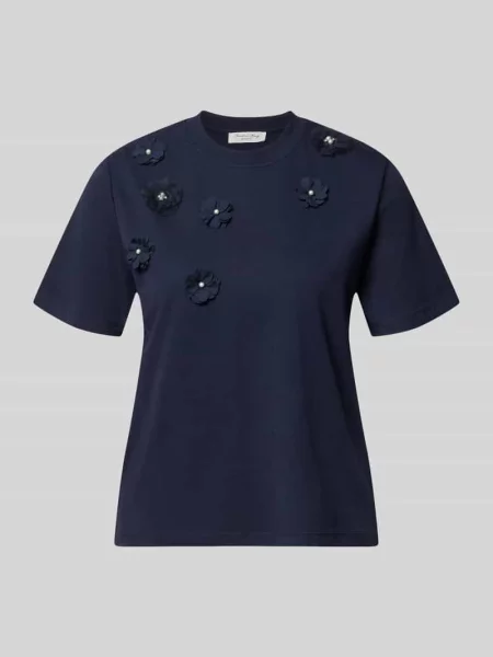 T-shirt z kwiatowymi aplikacjami Christian Berg Woman granatowa
