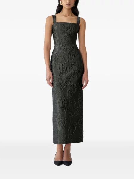 Rochie maxi Carolina Herrera cu model floral din jacard verde