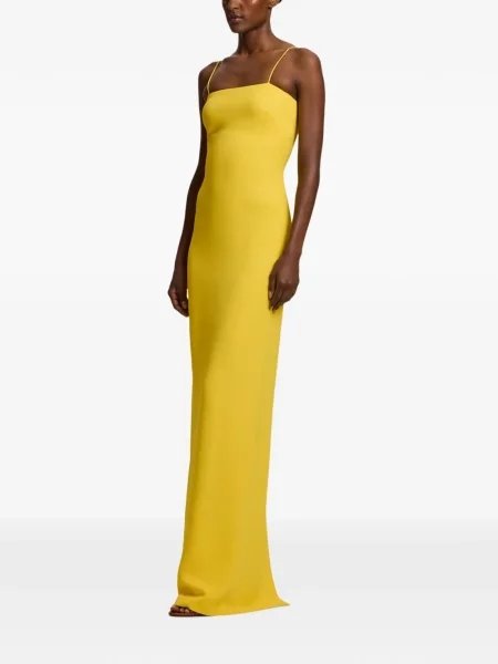 Rochie maxi Ralph Lauren Collection de mătase cu bretele galben