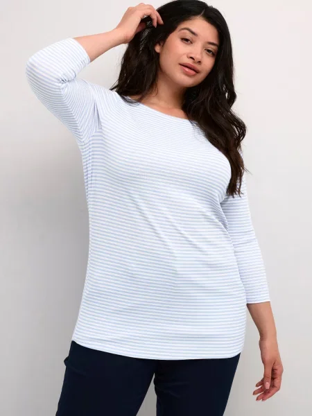 KAFFE CURVE Tricou Malle azuriu alb
