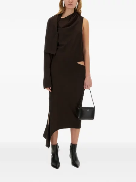 Sukienka midi Courreges asymetryczna garniturowa brązowa