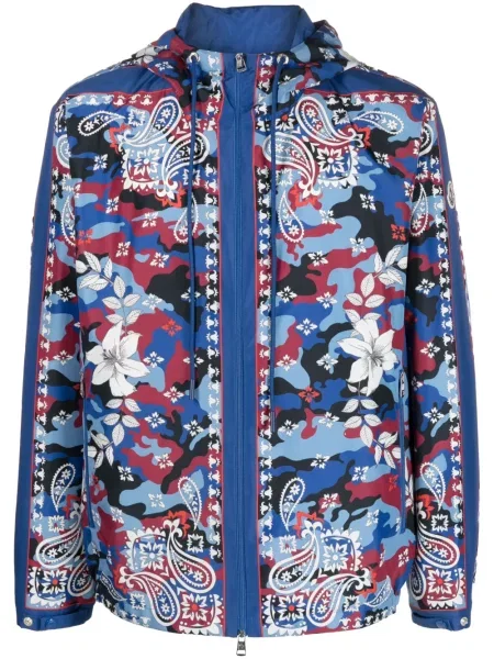 Geacă Moncler cu glugă cu imagine albastru