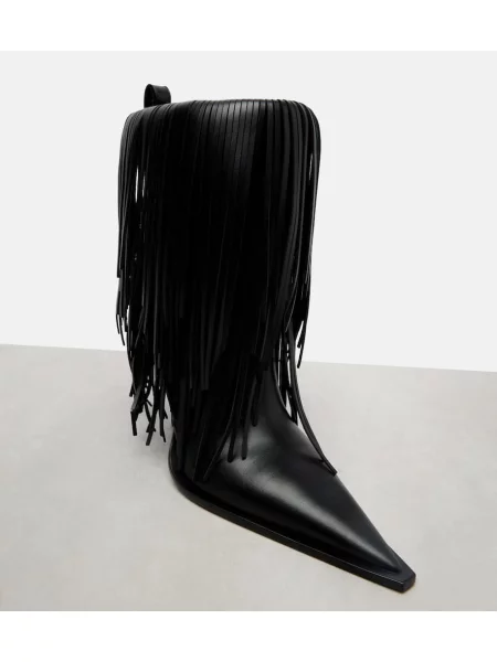 Kožené členkové čižmy Balenciaga so strapcami čierna