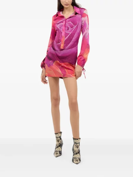 Rochie Roberto Cavalli cu model floral cu imagine roz