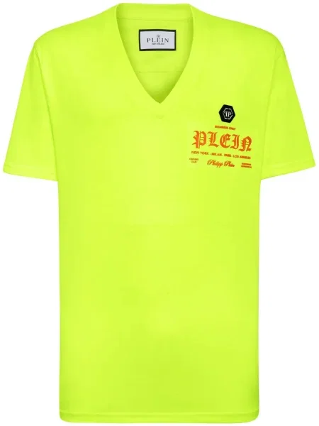 Tricou Philipp Plein cu imagine cu decolteu în V galben