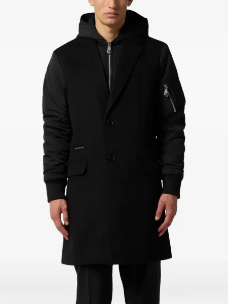 Palton Philipp Plein cu glugă negru