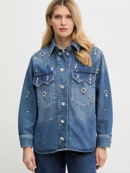 AllSaints cămașă jeans bleumarin cu guler clasic regular