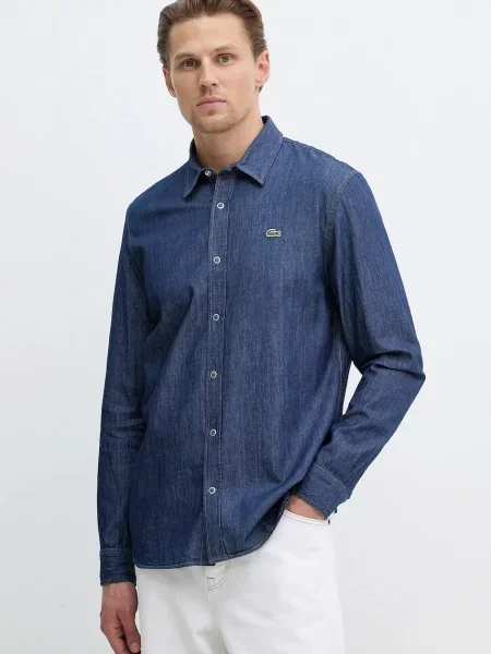 Koszula jeansowa o kroju regular fit z naszywką z logo niebieska