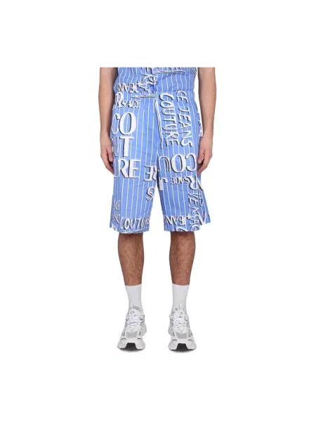 Szorty jeansowe Versace Jeans Couture w paski z logo niebieskie