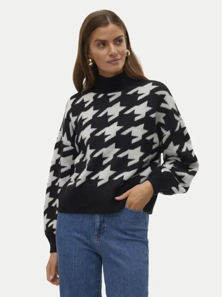 Vero Moda Bluză cu gât Mira Negru alb