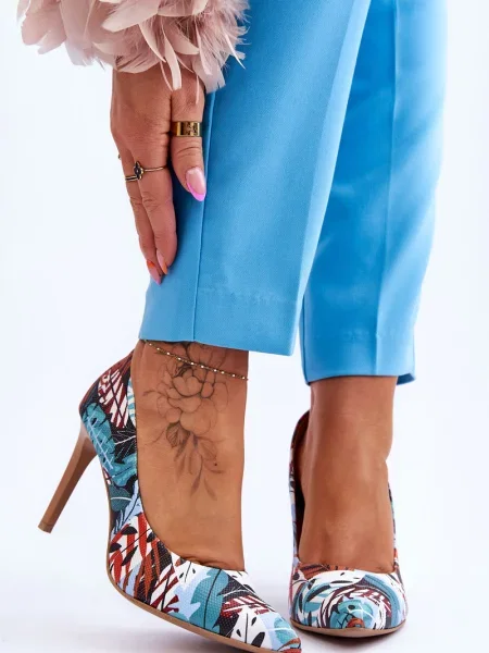 Kožené lodičky Lewski Shoes na vysokém podpatku modré