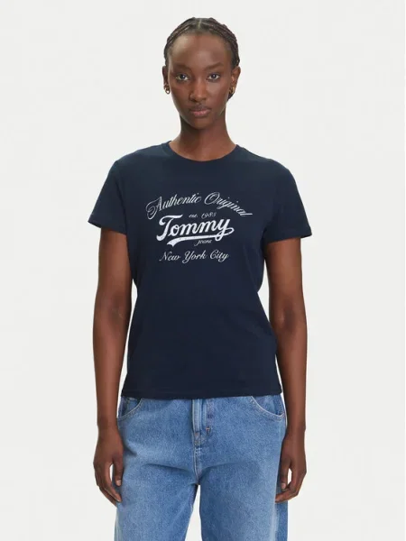 Tommy Jeans Tričko Essential Tmavomodrá biela