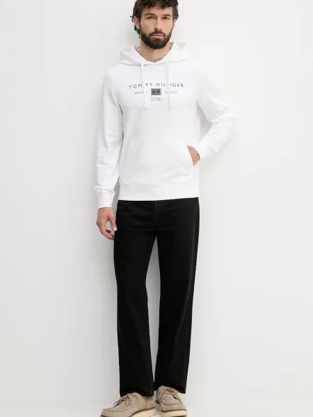 Tommy Hilfiger pulover s kapuco bombažen bela