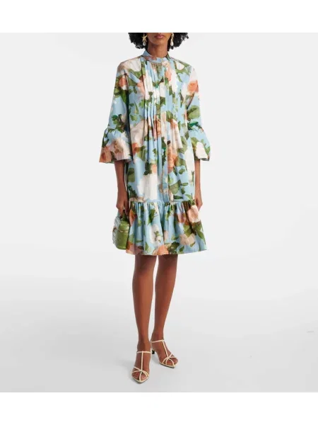 Rochie Erdem cu model floral din poplin albastru