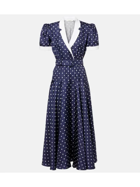 Jedwabna sukienka midi Rodarte w grochy do kolan niebieska