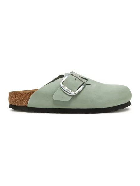 Klapki Birkenstock skórzane na sprzączkę zielone
