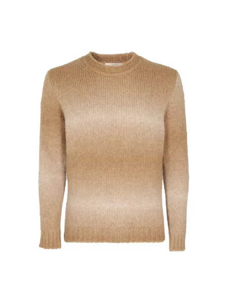 Sweter Kangra z alpaki w paski z paskiem brązowy