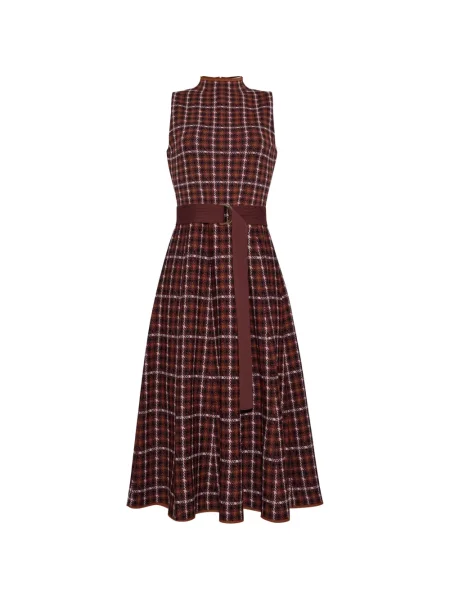 Rochie midi Cara Cara în carouri cu imagine maro