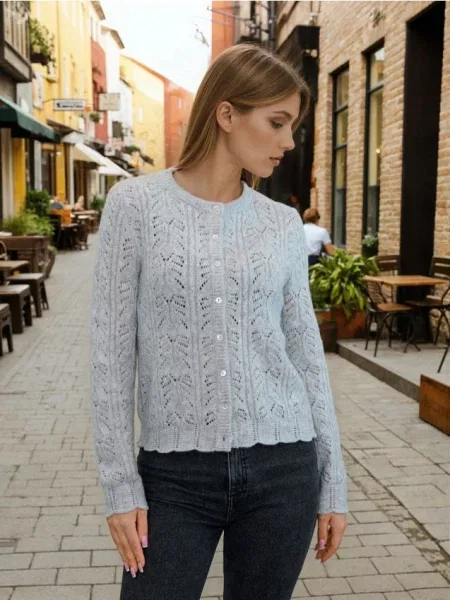Ажурний кардиган сірий