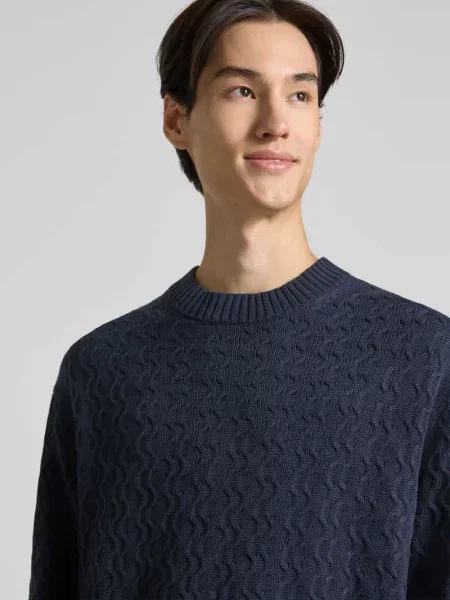 Sweter z dzianiny o kroju regular fit z czystej bawełny model ‘PHILIP’ Selected Homme granatowy