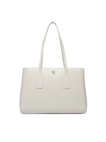 Geantă Calvin Klein Ck Medium Work Tote Bej deschis alb