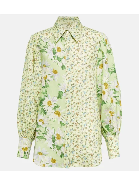 Cămașă Alemais de in cu model floral verde