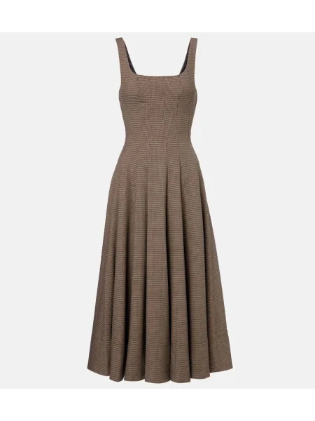 Sukienka midi Staud w pepitkę do kolan garniturowa beżowa