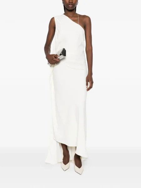 Rochie Victoria Beckham cu un umăr gol de costum alb