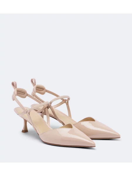 Pantofi cu toc Fendi din piele de lac slingback bej