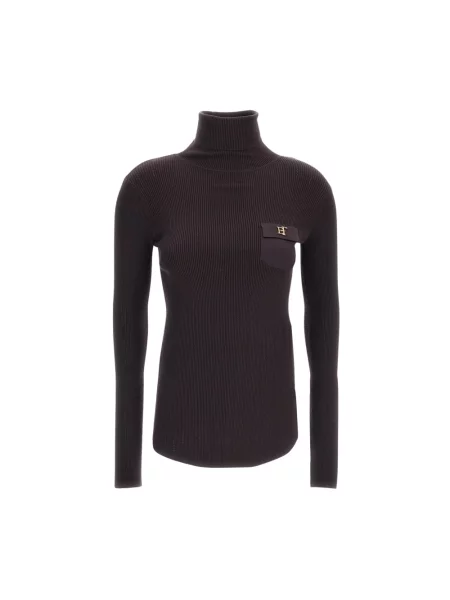 Dzianinowy sweter z golfem Elisabetta Franchi do golfa brązowy