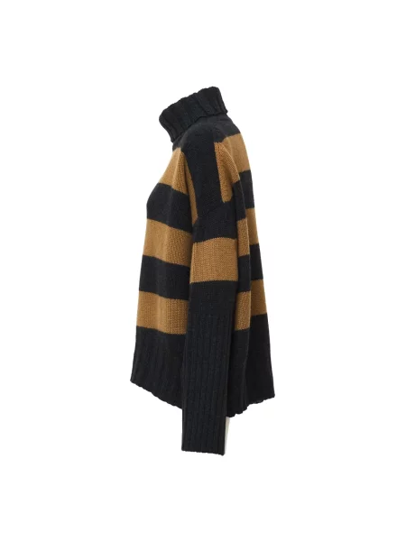 Sweter z golfem Be You z kaszmiru w paski z paskiem czarny