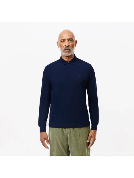 Lacoste Koszulka Polo Z Długim Rękawem Z Elastycznej Bawełny Smart Paris granatowa