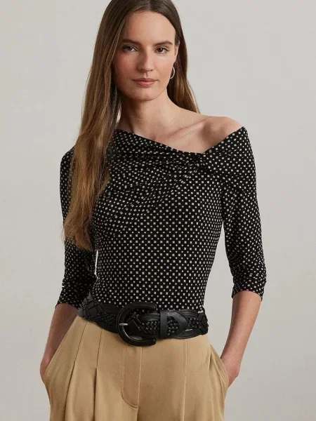 Блуза Lauren Ralph Lauren дамска от лека материя черно