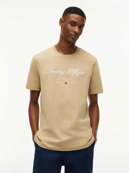 TOMMY HILFIGER Tričko šampanské / biela béžová