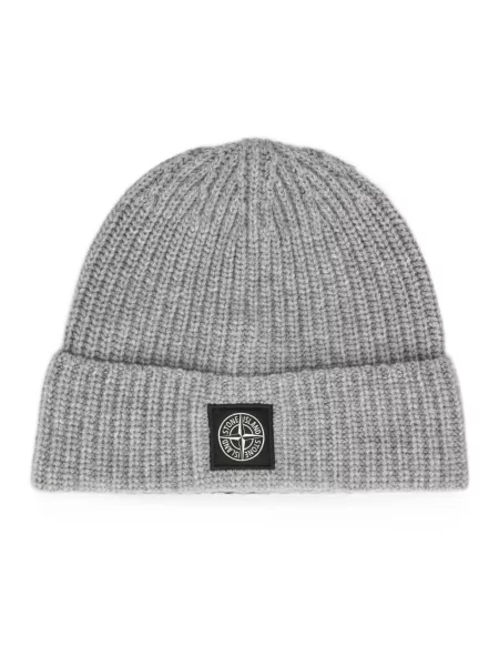 Czapka Stone Island wełniana z kamieniami szara